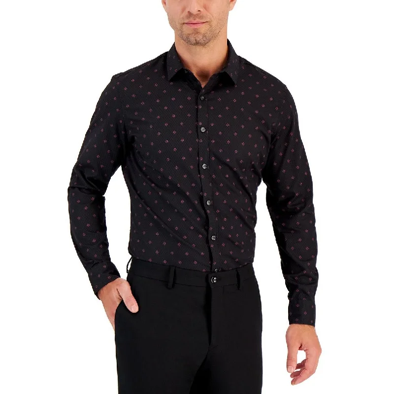 Alfani Mens Pattern Long Sleeve Button-Down Shirt Trendy Floral Short Sleeve