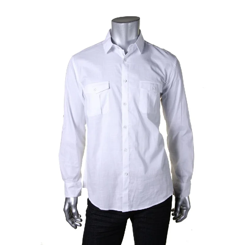 Alfani Mens Regular Fit 2-Pocket Button-Down Shirt Elegant Lace Short Sleeve