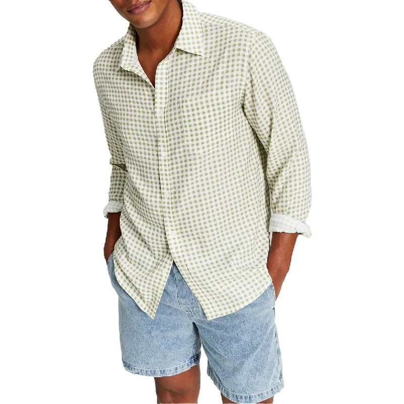 And Now This Mens Check Print Gingham Button-Down Shirt Comfortable Graphic Short Sleeve And Now This Mens Check Print Gingham Button-Down Shirt Comfortable Graphic Short Sleeve