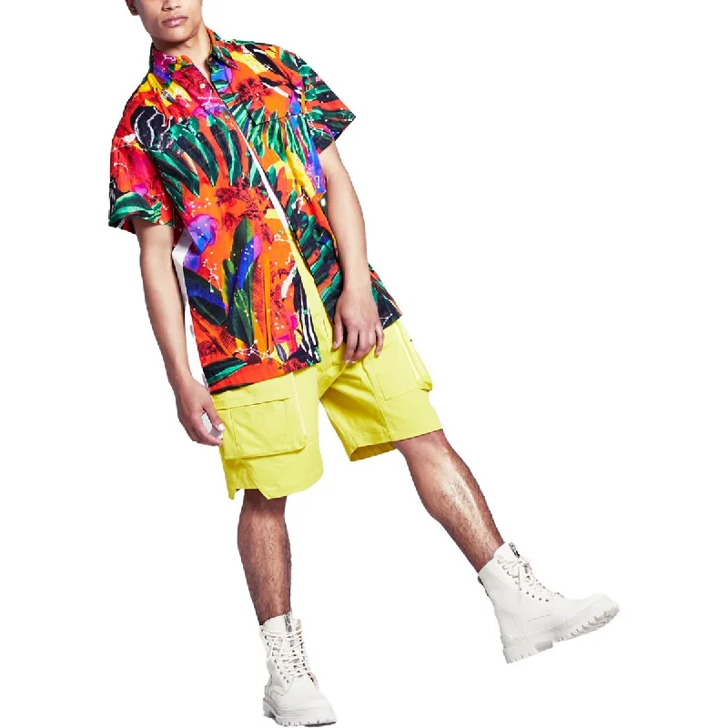 And Now This Mens Embellished Pockets Button-Down Shirt Trendy Sleeveless Short Shirt