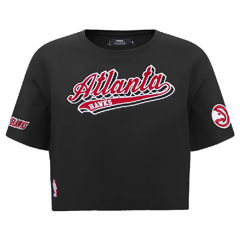NBA ATLANTA HAWKS SCRIPT TAIL WOMEN'S SJ BOXY TEE (BLACK) Nylon Fabric Polyester Fabric Spandex Fabric NBA ATLANTA HAWKS SCRIPT TAIL WOMEN'S SJ BOXY TEE (BLACK) Nylon Fabric Polyester Fabric Spandex Fabric