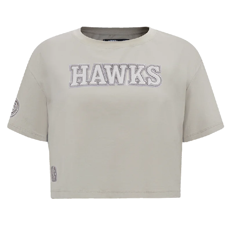 NBA ATLANTA HAWKS NEUTRAL WOMEN'S BOXY TEE (TAUPE) Plaid T-Shirt Polka Dot Checkered NBA ATLANTA HAWKS NEUTRAL WOMEN'S BOXY TEE (TAUPE) Plaid T-Shirt Polka Dot Checkered