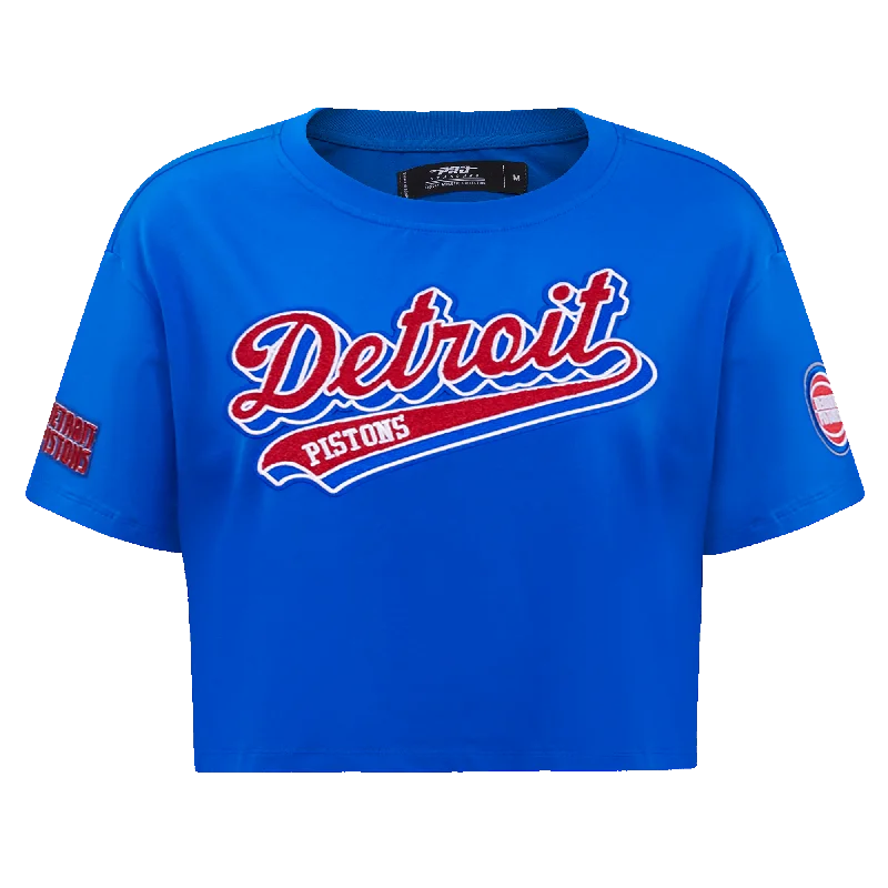 NBA DETROIT PISTONS SCRIPT TAIL WOMEN'S SJ BOXY TEE (ROYAL BLUE) Denim Fabric Leather Fabric Suede Fabric NBA DETROIT PISTONS SCRIPT TAIL WOMEN'S SJ BOXY TEE (ROYAL BLUE) Denim Fabric Leather Fabric Suede Fabric