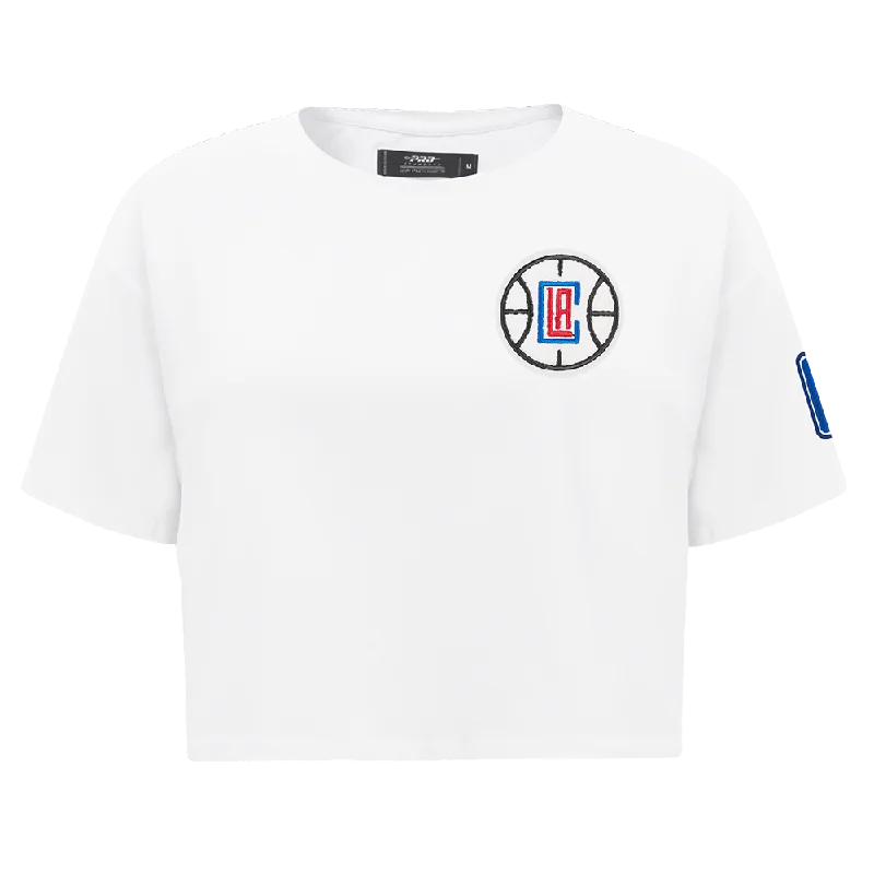 NBA LOS ANGELES CLIPPERS CLASSIC WOMEN'S SJ BOXY TEE (WHITE) Striped Floral Plaid