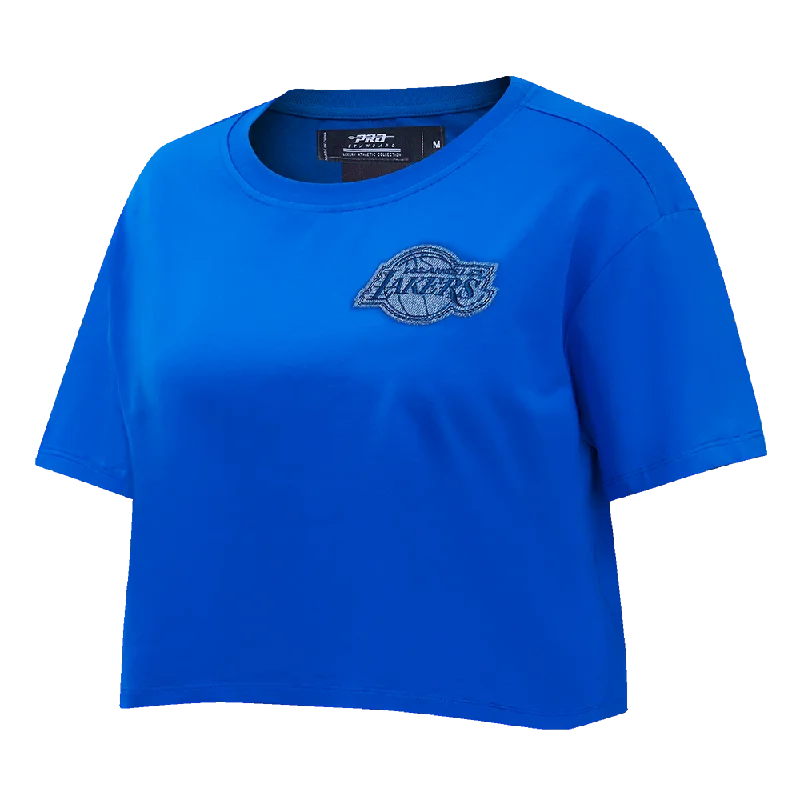 NBA LOS ANGELES LAKERS VARSITY BLUES WOMEN'S BOXY TEE (ROYAL BLUE) Solid Print Embellished