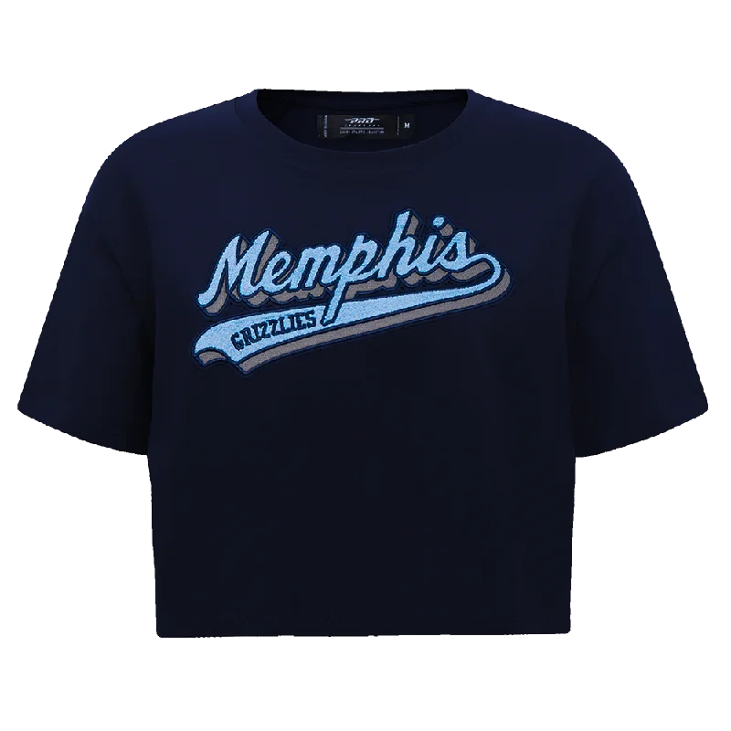 NBA MEMPHIS GRIZZLIES SCRIPT TAIL WOMEN'S SJ BOXY TEE (MIDNIGHT NAVY) Knit Fabric Woven Fabric Fleece Fabric NBA MEMPHIS GRIZZLIES SCRIPT TAIL WOMEN'S SJ BOXY TEE (MIDNIGHT NAVY) Knit Fabric Woven Fabric Fleece Fabric