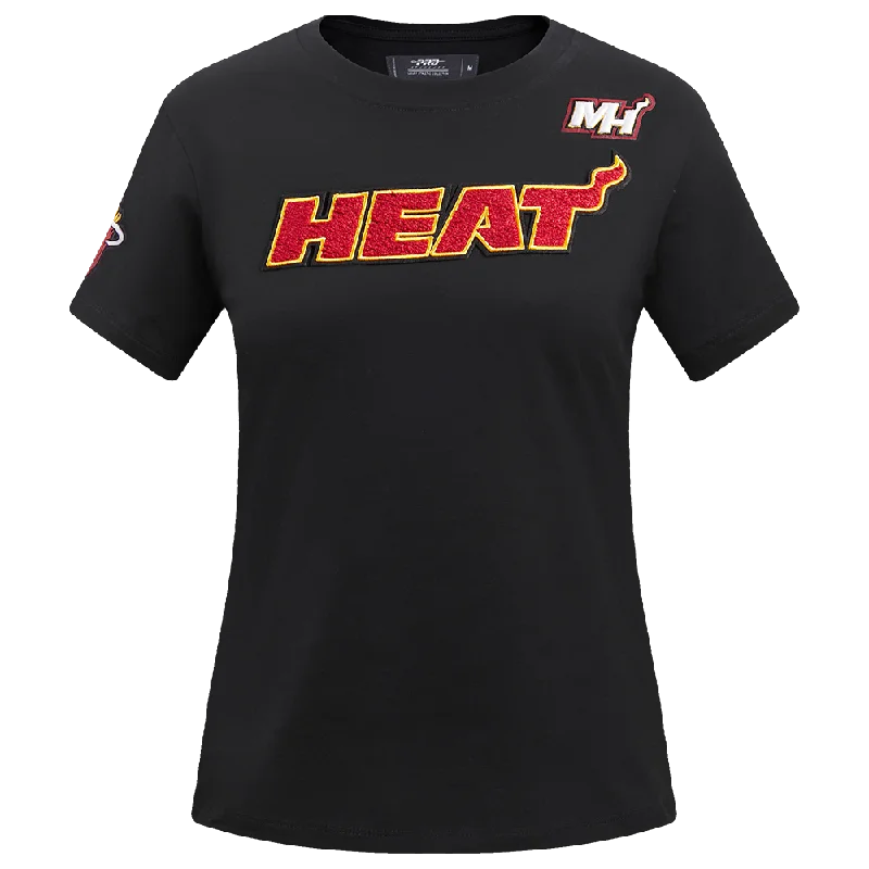 NBA MIAMI HEAT CLASSIC WOMEN'S SLIM FIT TEE (BLACK) Beaded Sequined Faux Fur
