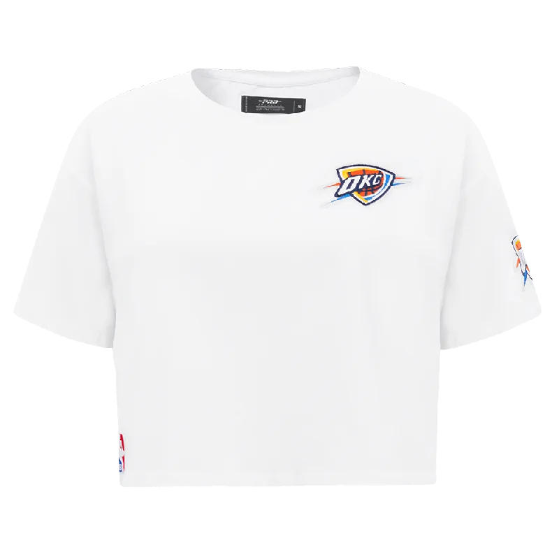 NBA OKLAHOMA CITY THUNDER CLASSIC WOMEN'S BOXY TEE (WHITE) Chenille Brocade Lace