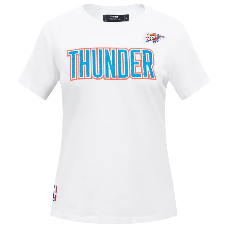 NBA OKLAHOMA CITY THUNDER CLASSIC WOMEN'S SLIM FIT TEE (WHITE) Zippered Buttoned Snapped NBA OKLAHOMA CITY THUNDER CLASSIC WOMEN'S SLIM FIT TEE (WHITE) Zippered Buttoned Snapped