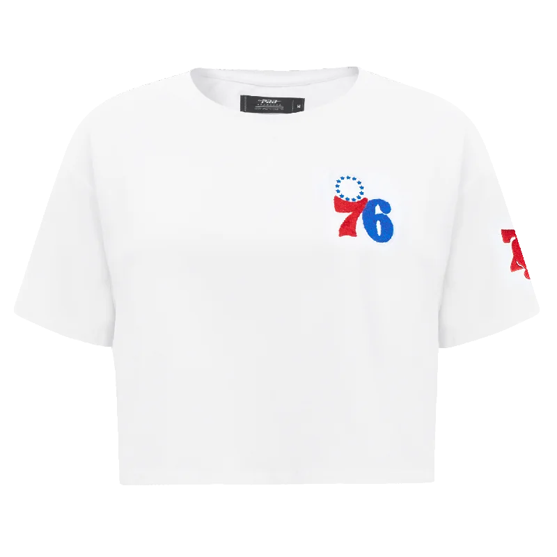 NBA PHILADELPHIA 76ERS CLASSIC WOMEN'S BOXY TEE (WHITE) Modern Contemporary Chic