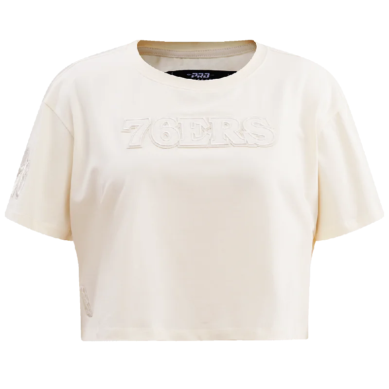 NBA PHILADELPHIA 76ERS NEUTRAL WOMEN'S BOXY TEE (EGGSHELL) Spandex Blend Rayon Blend Denim Blend NBA PHILADELPHIA 76ERS NEUTRAL WOMEN'S BOXY TEE (EGGSHELL) Spandex Blend Rayon Blend Denim Blend