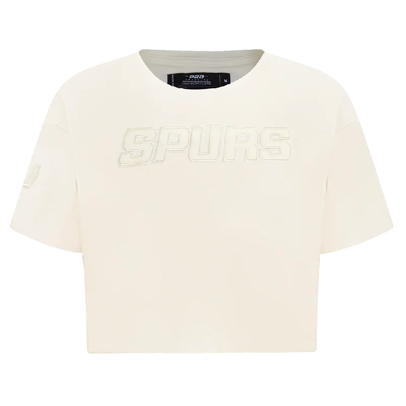 NBA SAN ANTONIO SPURS NEUTRAL WOMEN'S BOXY TEE (EGGSHELL) Sequined Glittery Shiny
