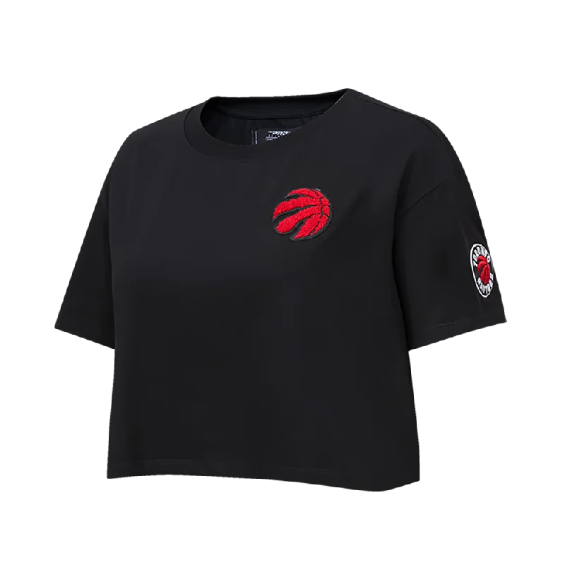 NBA TORONTO RAPTORS CLASSIC WOMEN'S SJ BOXY TEE (BLACK) Chenille Blend Fleece Blend Nylon Blend NBA TORONTO RAPTORS CLASSIC WOMEN'S SJ BOXY TEE (BLACK) Chenille Blend Fleece Blend Nylon Blend