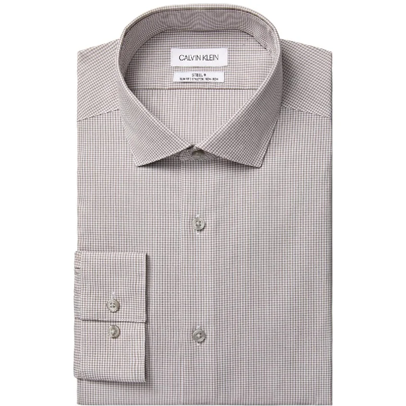 Calvin Klein Mens Woven Plaid Button-Down Shirt Relaxed Fit Short Blouse