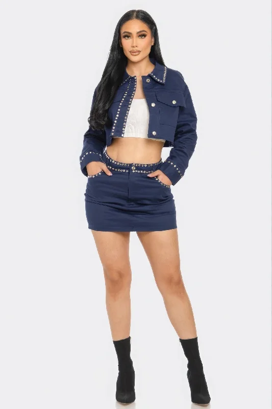 Embroidered cropped shirt set Stylish Casual Short Tee