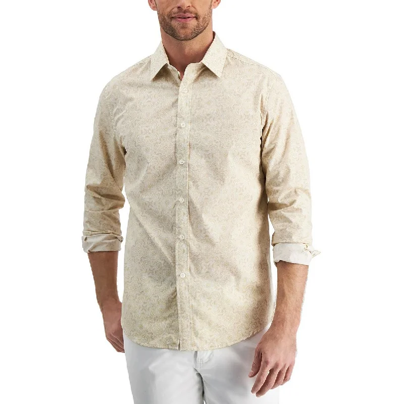 Club Room Mens Cotton Print Button-Down Shirt Comfortable Short Sleeve Tee