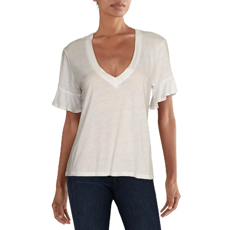 David Lerner Womens V Neck Undershirt Top Soft Silk Short Sleeve