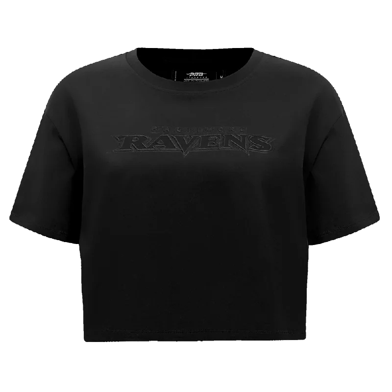 NFL BALTIMORE RAVENS NEUTRAL WOMEN'S BOXY TEE (BLACK) Collared Crew Neck Turtle Neck