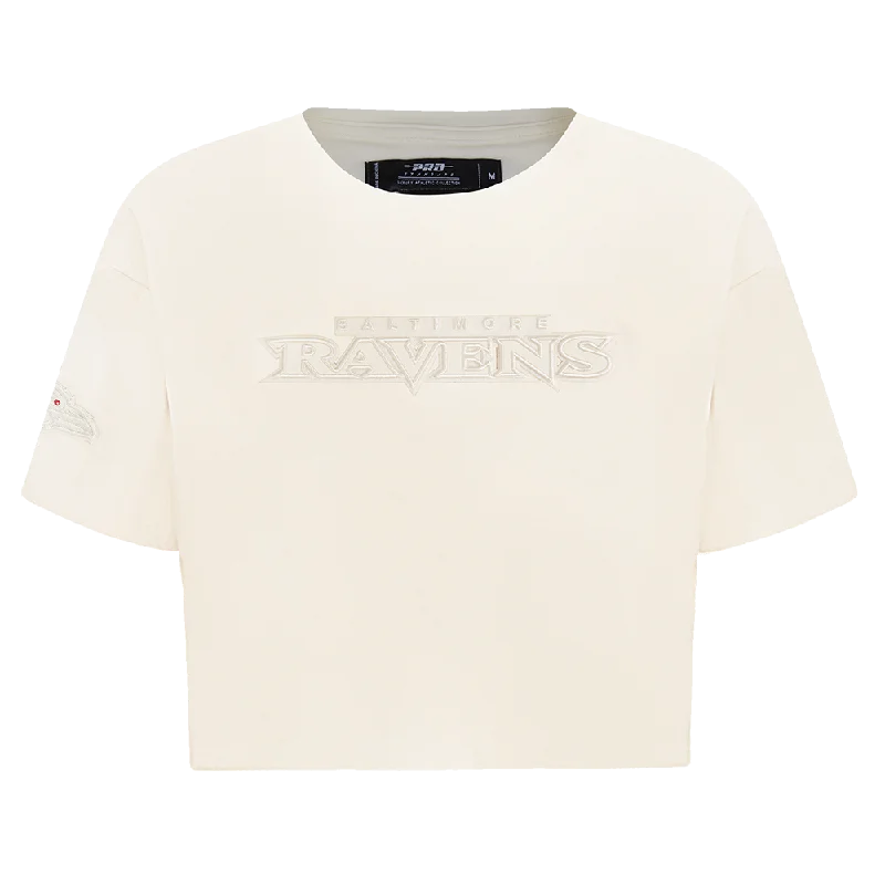 NFL BALTIMORE RAVENS NEUTRAL WOMEN'S BOXY TEE (EGGSHELL) Chenille Blend Fleece Blend Nylon Blend NFL BALTIMORE RAVENS NEUTRAL WOMEN'S BOXY TEE (EGGSHELL) Chenille Blend Fleece Blend Nylon Blend