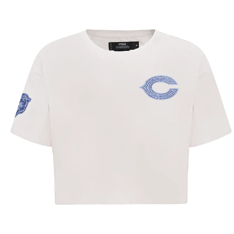 NFL CHICAGO BEARS VARSITY BLUES WOMEN'S BOXY TEE (LINEN) Faux Fur Fabric Real Fur Fabric Shearling Fabric