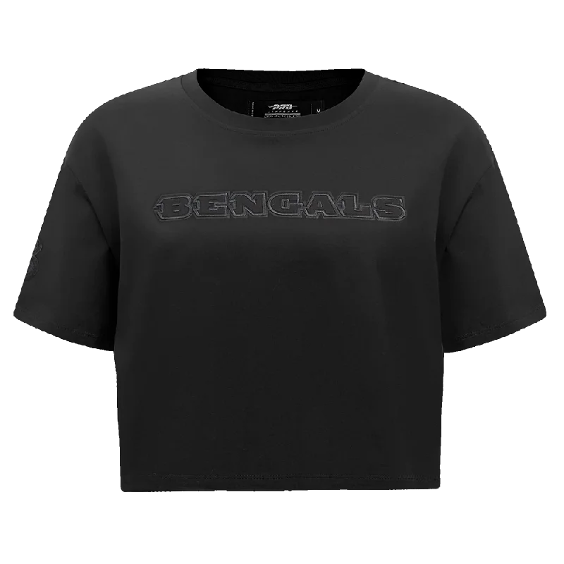 NFL CINCINNATI BENGALS NEUTRAL WOMEN'S BOXY TEE (BLACK) Fleece Nylon Spandex