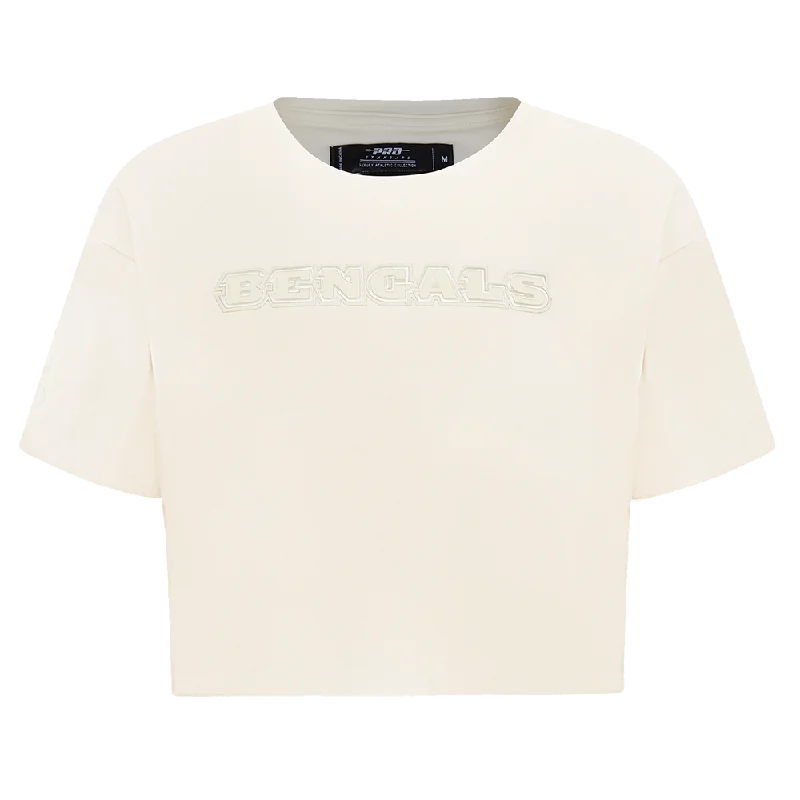 NFL CINCINNATI BENGALS NEUTRAL WOMEN'S BOXY TEE (EGGSHELL) Zippered Buttoned Snapped NFL CINCINNATI BENGALS NEUTRAL WOMEN'S BOXY TEE (EGGSHELL) Zippered Buttoned Snapped