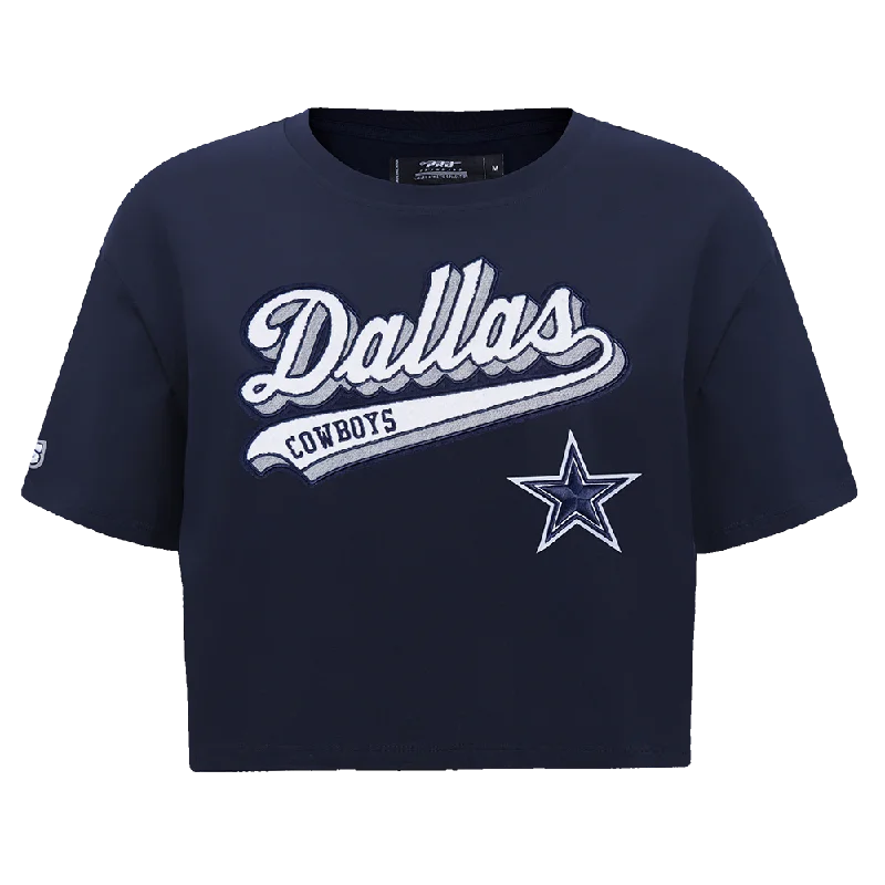 NFL DALLAS COWBOYS SCRIPT TAIL WOMEN'S SJ BOXY TEE (MIDNIGHT NAVY) Seamless Knitted Crochet NFL DALLAS COWBOYS SCRIPT TAIL WOMEN'S SJ BOXY TEE (MIDNIGHT NAVY) Seamless Knitted Crochet