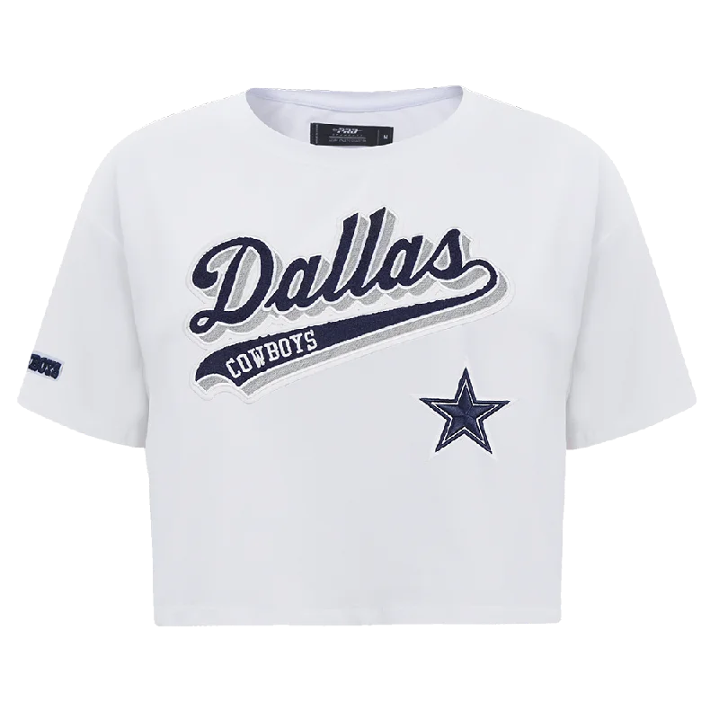 NFL DALLAS COWBOYS SCRIPT TAIL WOMEN'S SJ BOXY TEE (WHITE) Machine Wash Dry Clean Hand Wash NFL DALLAS COWBOYS SCRIPT TAIL WOMEN'S SJ BOXY TEE (WHITE) Machine Wash Dry Clean Hand Wash