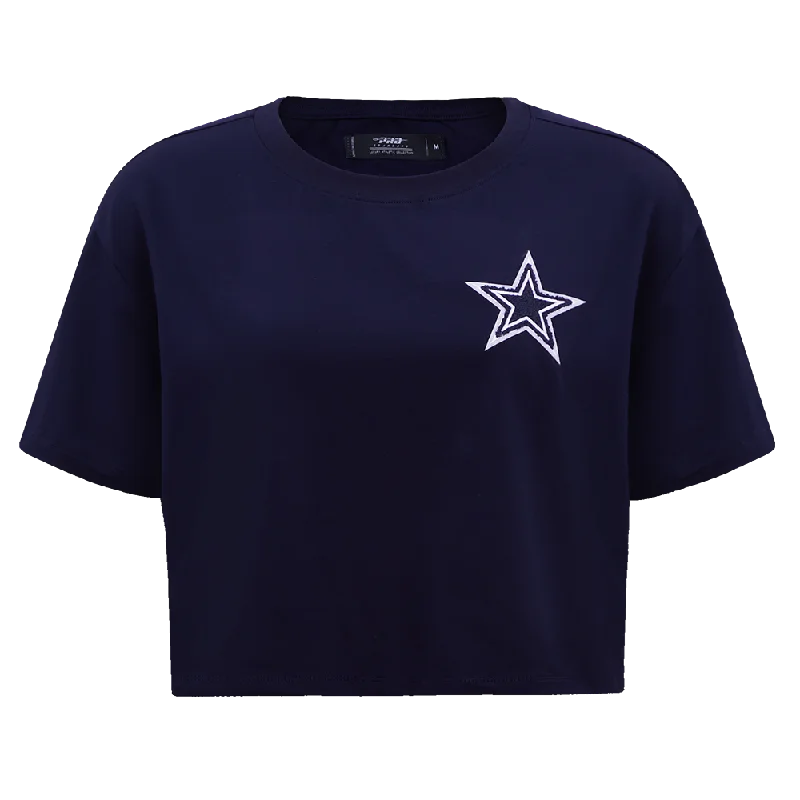 NFL DALLAS COWBOYS CLASSIC WOMEN'S BOXY TEE (MIDNIGHT NAVY) Ribbed T-Shirt High Neck Heavyweight NFL DALLAS COWBOYS CLASSIC WOMEN'S BOXY TEE (MIDNIGHT NAVY) Ribbed T-Shirt High Neck Heavyweight