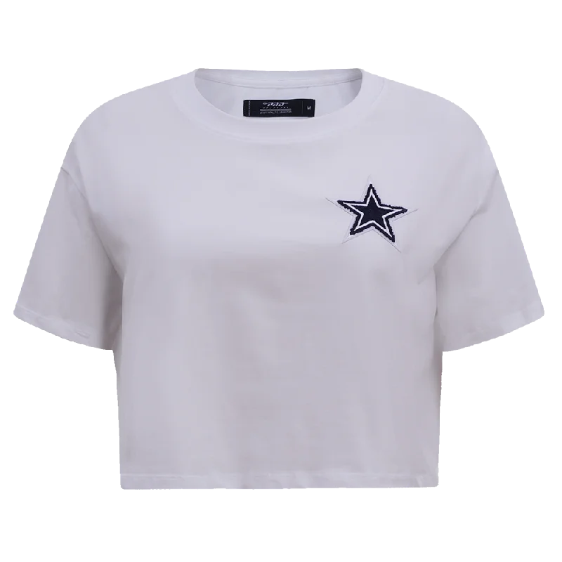 NFL DALLAS COWBOYS CLASSIC WOMEN'S BOXY TEE (WHITE) Chenille Brocade Lace