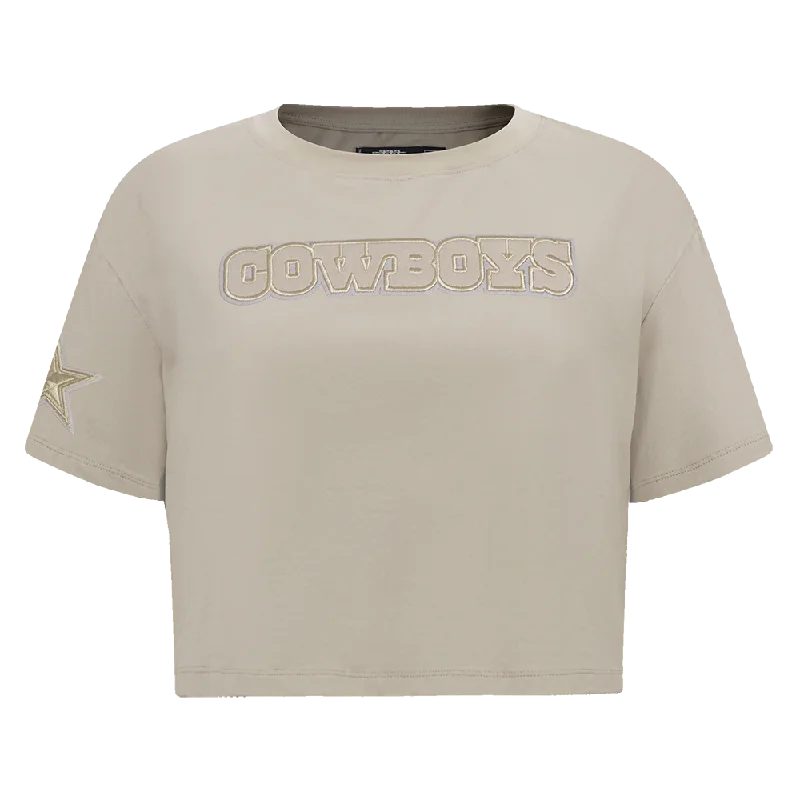 NFL DALLAS COWBOYS NEUTRAL WOMEN'S BOXY TEE (TAUPE) Terry Blend Velvet Blend Canvas Blend