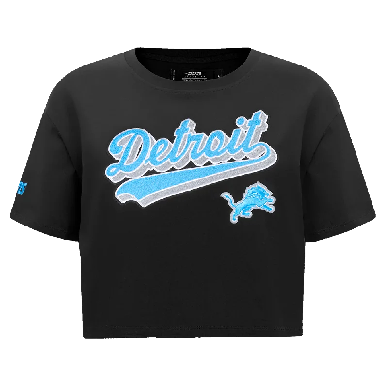 NFL DETROIT LIONS SCRIPT TAIL WOMEN'S SJ BOXY TEE (BLACK) Polka Dot Checkered Tartan NFL DETROIT LIONS SCRIPT TAIL WOMEN'S SJ BOXY TEE (BLACK) Polka Dot Checkered Tartan