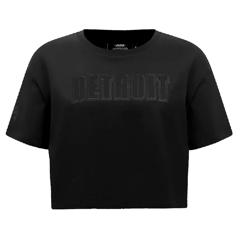 NFL DETROIT LIONS NEUTRAL WOMEN'S BOXY TEE (BLACK) Sequined Glittery Shiny