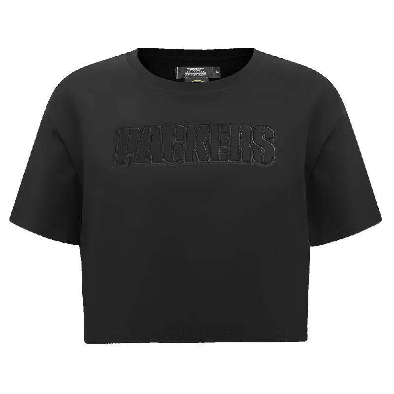 NFL GREEN BAY PACKERS NEUTRAL WOMEN'S BOXY TEE (BLACK) Satin Fabric Silk Fabric Chiffon Fabric NFL GREEN BAY PACKERS NEUTRAL WOMEN'S BOXY TEE (BLACK) Satin Fabric Silk Fabric Chiffon Fabric