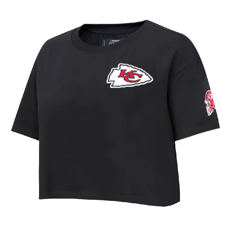 NFL KANSAS CITY CHIEFS CLASSIC WOMEN'S SJ BOXY TEE (BLACK) Notch Collar Peter Pan Collar Cowl Neck NFL KANSAS CITY CHIEFS CLASSIC WOMEN'S SJ BOXY TEE (BLACK) Notch Collar Peter Pan Collar Cowl Neck