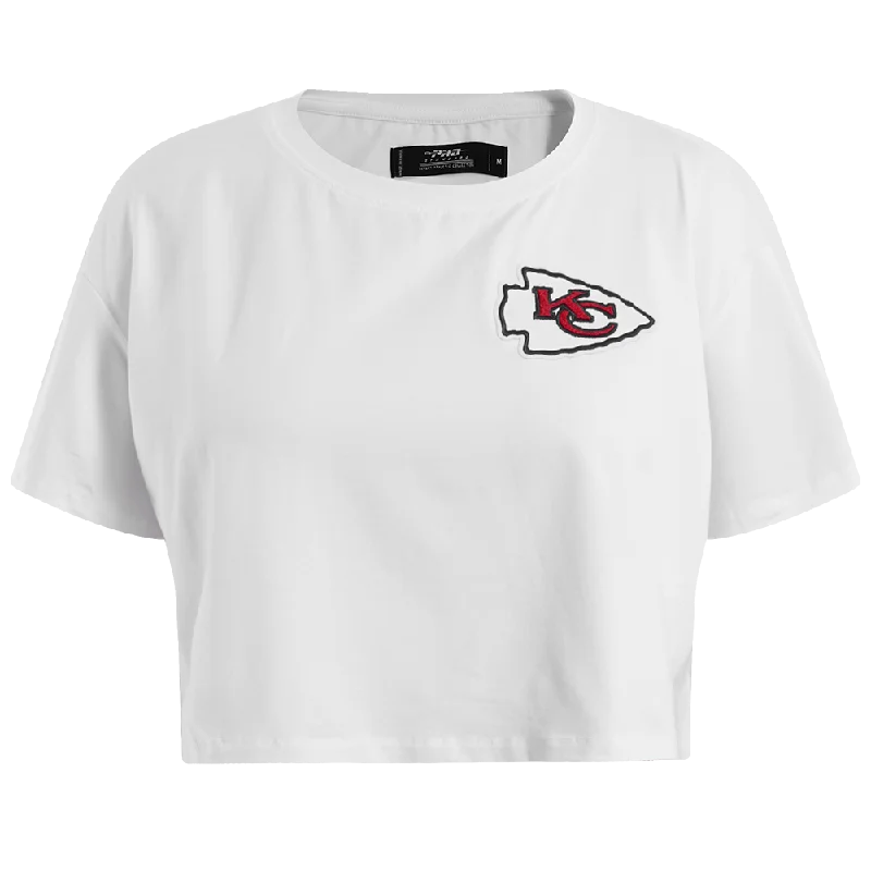 NFL KANSAS CITY CHIEFS CLASSIC WOMEN'S SJ BOXY TEE (WHITE) Rayon Velvet Corduroy