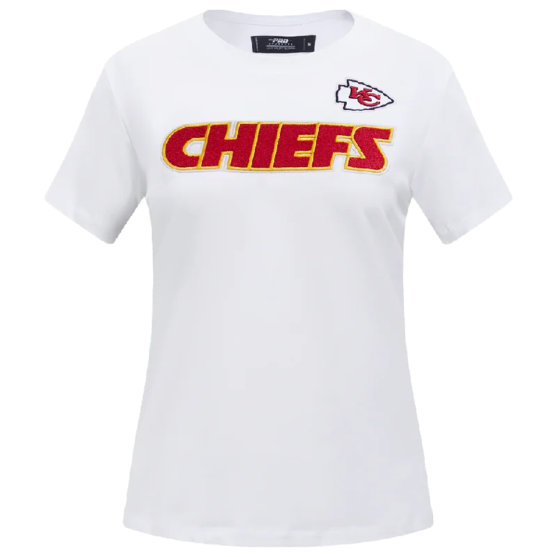 NFL KANSAS CITY CHIEFS CLASSIC WOMEN'S SJ SLIM FIT TEE (WHITE) Basic T-Shirt Crew Neck Short Sleeve NFL KANSAS CITY CHIEFS CLASSIC WOMEN'S SJ SLIM FIT TEE (WHITE) Basic T-Shirt Crew Neck Short Sleeve