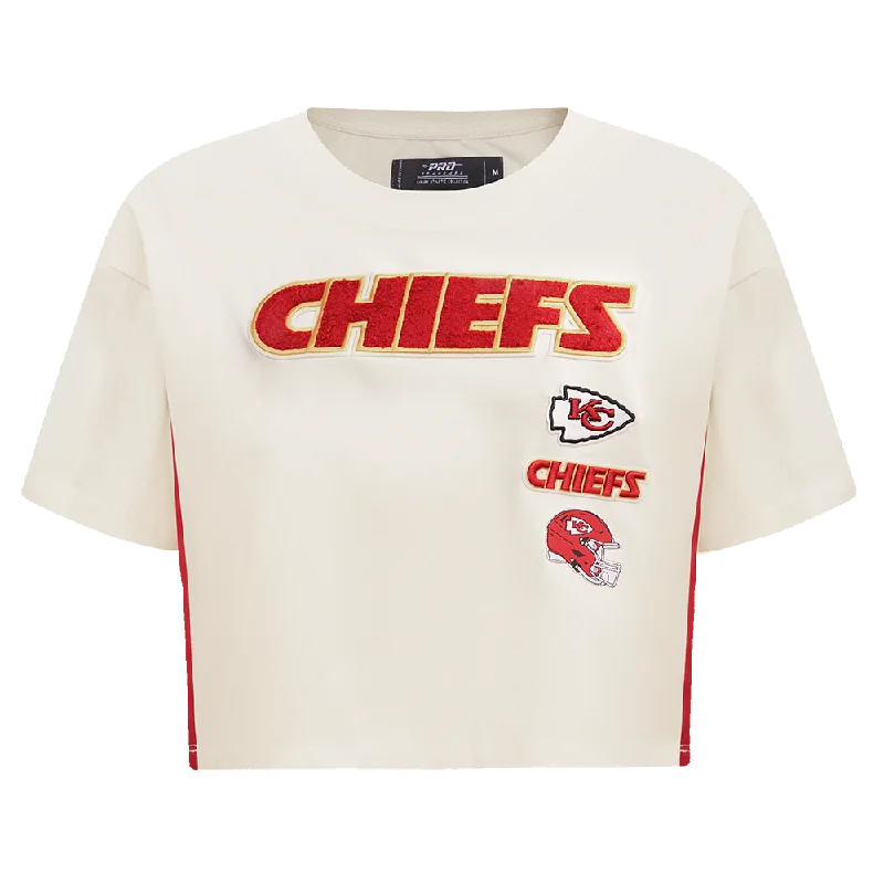 NFL KANSAS CITY CHIEFS RETRO CLASSIC WOMEN'S BOXY TEE (EGGSHELL) Spandex Blend Rayon Blend Denim Blend NFL KANSAS CITY CHIEFS RETRO CLASSIC WOMEN'S BOXY TEE (EGGSHELL) Spandex Blend Rayon Blend Denim Blend