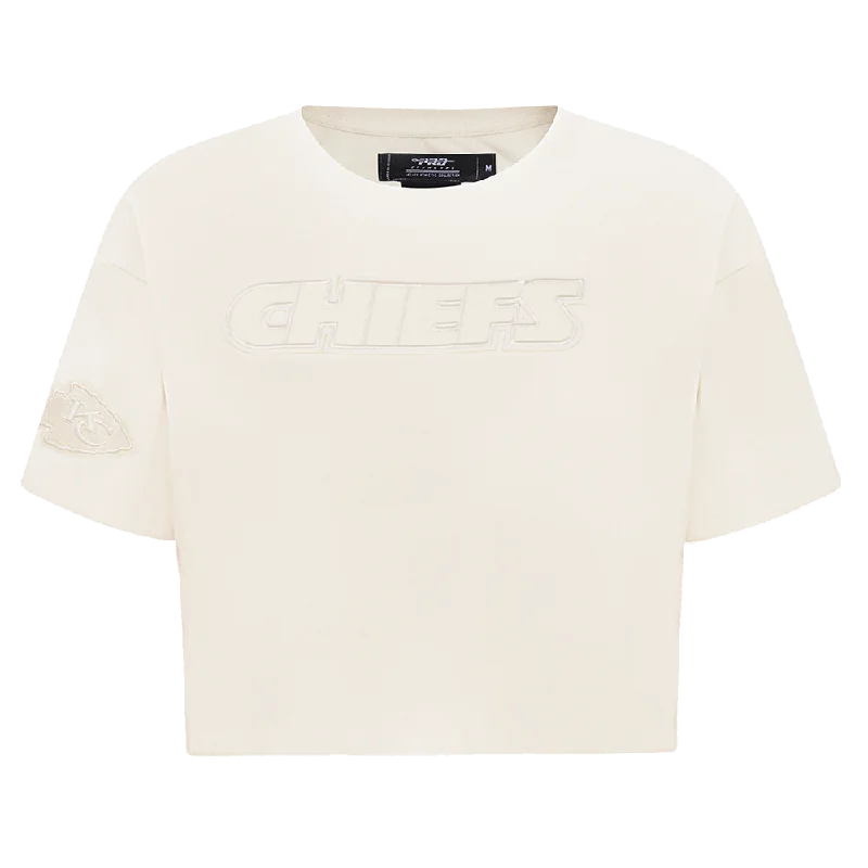 NFL KANSAS CITY CHIEFS NEUTRAL WOMEN'S BOXY TEE (EGGSHELL) Knit Fabric Woven Fabric Fleece Fabric NFL KANSAS CITY CHIEFS NEUTRAL WOMEN'S BOXY TEE (EGGSHELL) Knit Fabric Woven Fabric Fleece Fabric