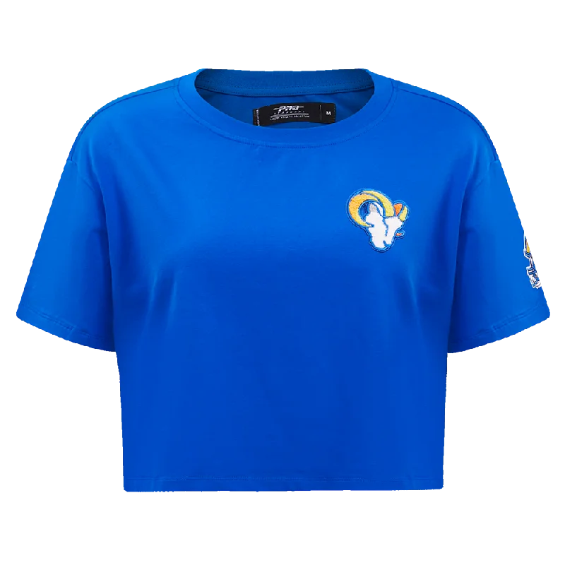 NFL LOS ANGELES RAMS CLASSIC WOMEN'S BOXY TEE (ROYAL BLUE) Graphic T-Shirt Round Neck Polyester NFL LOS ANGELES RAMS CLASSIC WOMEN'S BOXY TEE (ROYAL BLUE) Graphic T-Shirt Round Neck Polyester