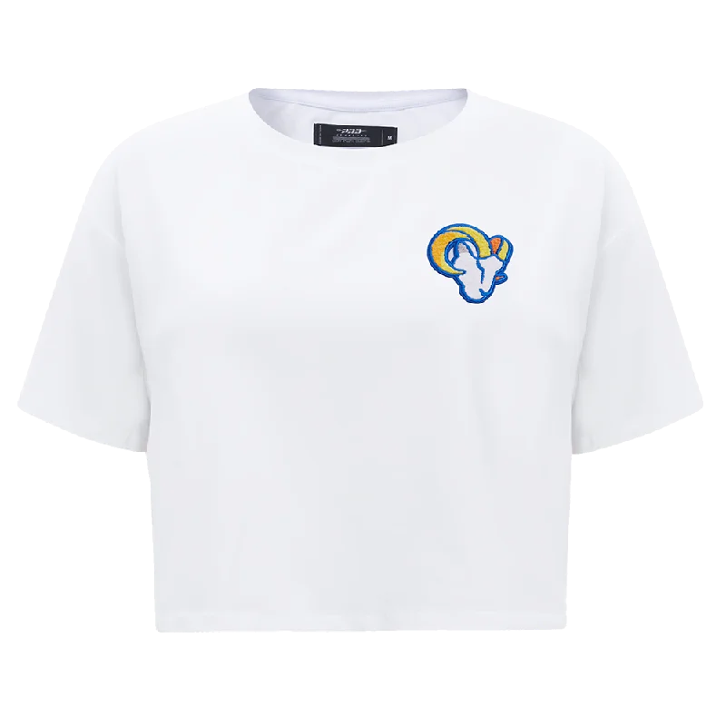 NFL LOS ANGELES RAMS CLASSIC WOMEN'S BOXY TEE (WHITE) Zippered Front Buttoned Front Snap Front NFL LOS ANGELES RAMS CLASSIC WOMEN'S BOXY TEE (WHITE) Zippered Front Buttoned Front Snap Front