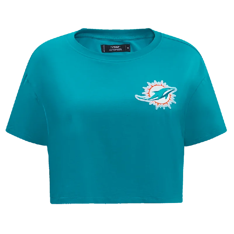 NFL MIAMI DOLPHINS CLASSIC WOMEN'S SJ BOXY TEE (TEAL) Chenille Blend Fleece Blend Nylon Blend NFL MIAMI DOLPHINS CLASSIC WOMEN'S SJ BOXY TEE (TEAL) Chenille Blend Fleece Blend Nylon Blend