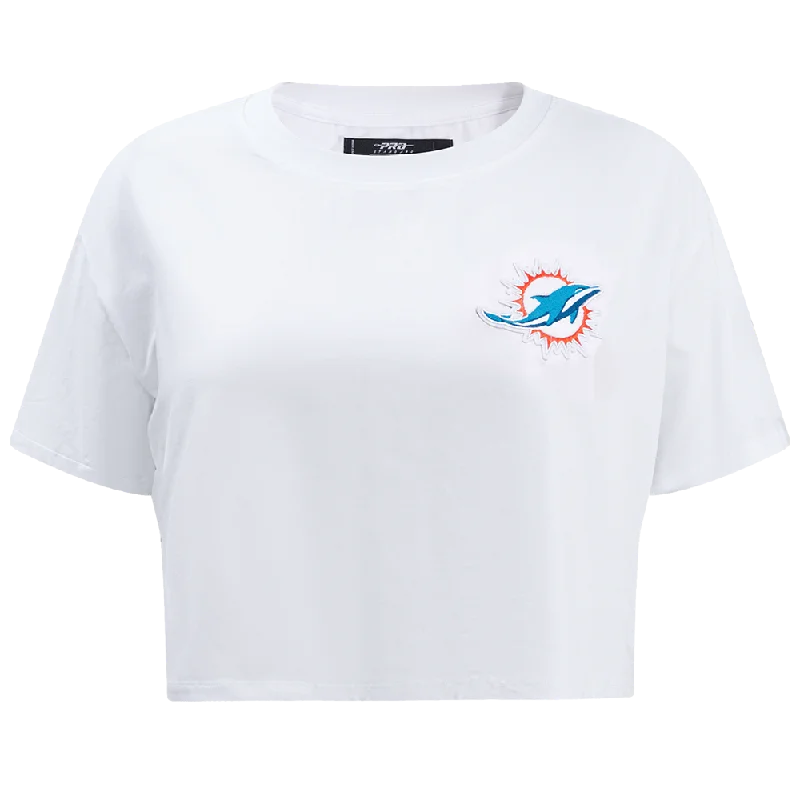 NFL MIAMI DOLPHINS CLASSIC WOMEN'S SJ BOXY TEE (WHITE) Plaid T-Shirt Polka Dot Checkered NFL MIAMI DOLPHINS CLASSIC WOMEN'S SJ BOXY TEE (WHITE) Plaid T-Shirt Polka Dot Checkered