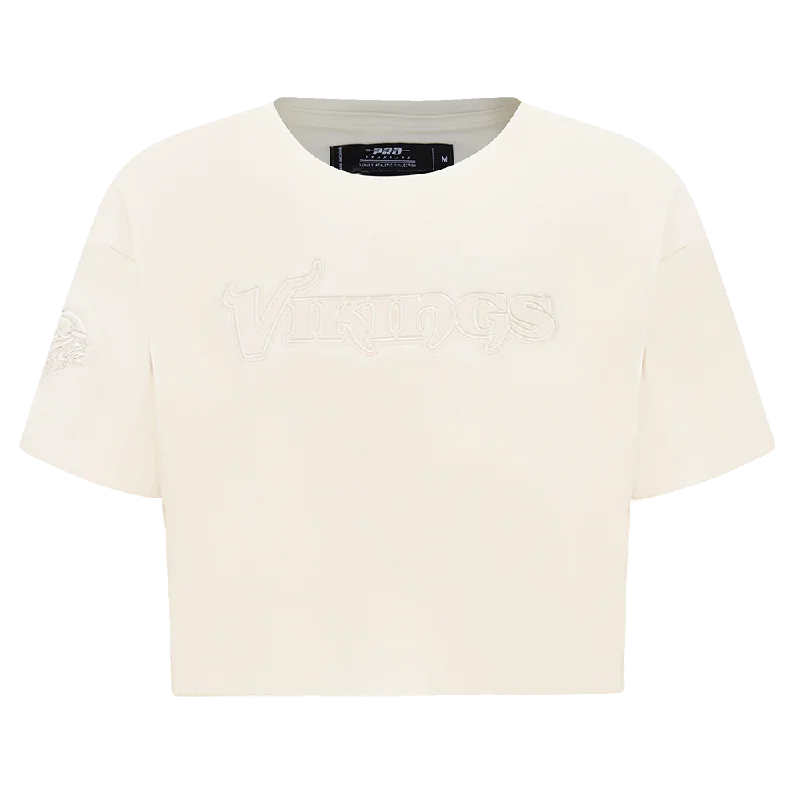 NFL MINNESOTA VIKINGS NEUTRAL WOMEN'S BOXY TEE (EGGSHELL) Embroidered Appliqued Beaded NFL MINNESOTA VIKINGS NEUTRAL WOMEN'S BOXY TEE (EGGSHELL) Embroidered Appliqued Beaded