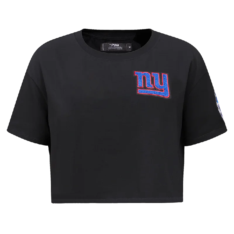 NFL NEW YORK GIANTS CLASSIC WOMEN'S SJ BOXY TEE (BLACK) Handmade Hand-knitted Hand-woven NFL NEW YORK GIANTS CLASSIC WOMEN'S SJ BOXY TEE (BLACK) Handmade Hand-knitted Hand-woven