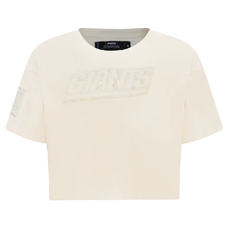 NFL NEW YORK GIANTS NEUTRAL WOMEN'S BOXY TEE (EGGSHELL) Collared Crew Neck Turtle Neck NFL NEW YORK GIANTS NEUTRAL WOMEN'S BOXY TEE (EGGSHELL) Collared Crew Neck Turtle Neck