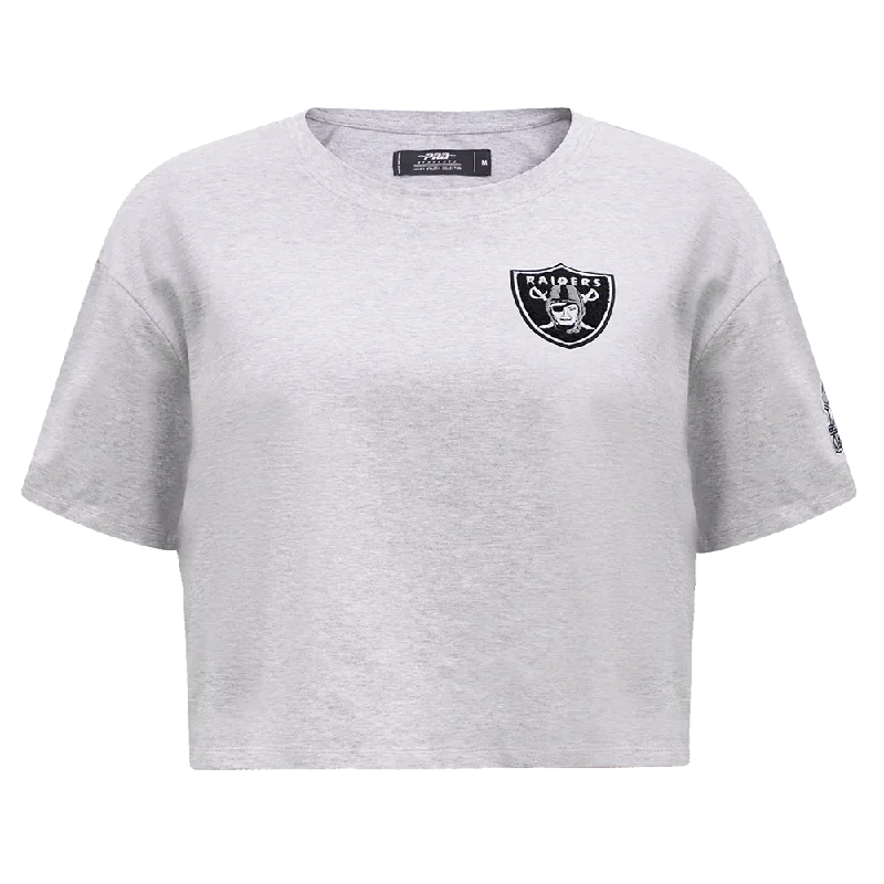 NFL LAS VEGAS RAIDERS CLASSIC WOMEN'S BOXY TEE (HEATHER GREY) Oversized T-Shirt Spandex breathable NFL LAS VEGAS RAIDERS CLASSIC WOMEN'S BOXY TEE (HEATHER GREY) Oversized T-Shirt Spandex breathable