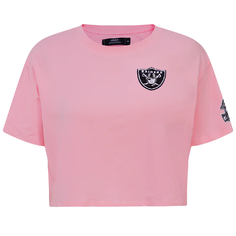 NFL LAS VEGAS RAIDERS CLASSIC WOMEN'S BOXY TEE (PINK) Polka Dot Checkered Tartan