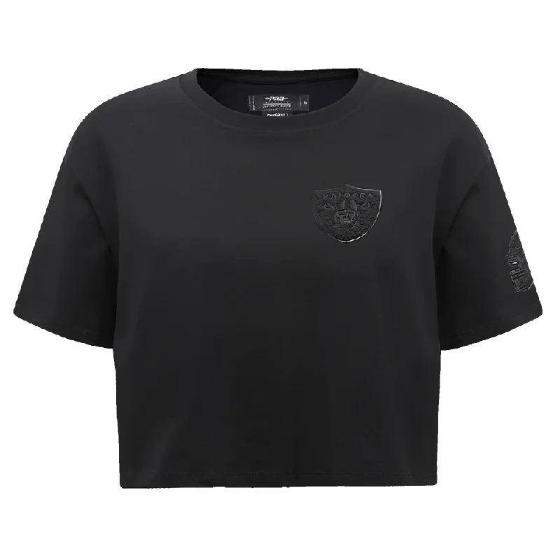 NFL LAS VEGAS RAIDERS TRIPLE BLACK WOMEN'S BOXY TEE (TRIPLE BLACK) Print Jacquard Patchwork NFL LAS VEGAS RAIDERS TRIPLE BLACK WOMEN'S BOXY TEE (TRIPLE BLACK) Print Jacquard Patchwork
