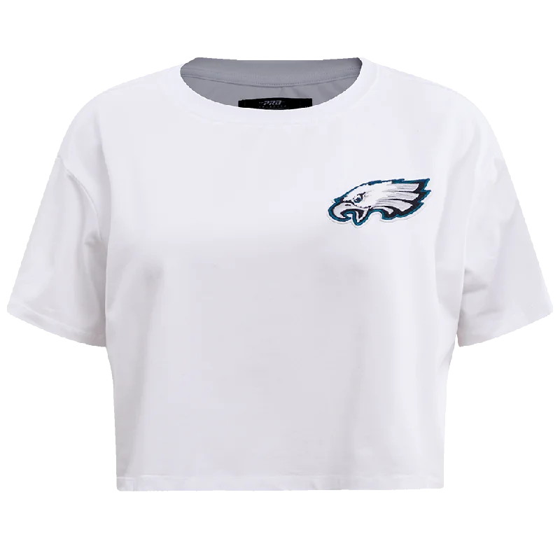 NFL PHILADELPHIA EAGLES CLASSIC WOMEN'S SJ BOXY TEE (WHITE) Rayon Velvet Corduroy